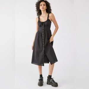 ASOS UO Azelia Button Midi Dress Black Buttoned Spaghetti Strap Sundress Size 6